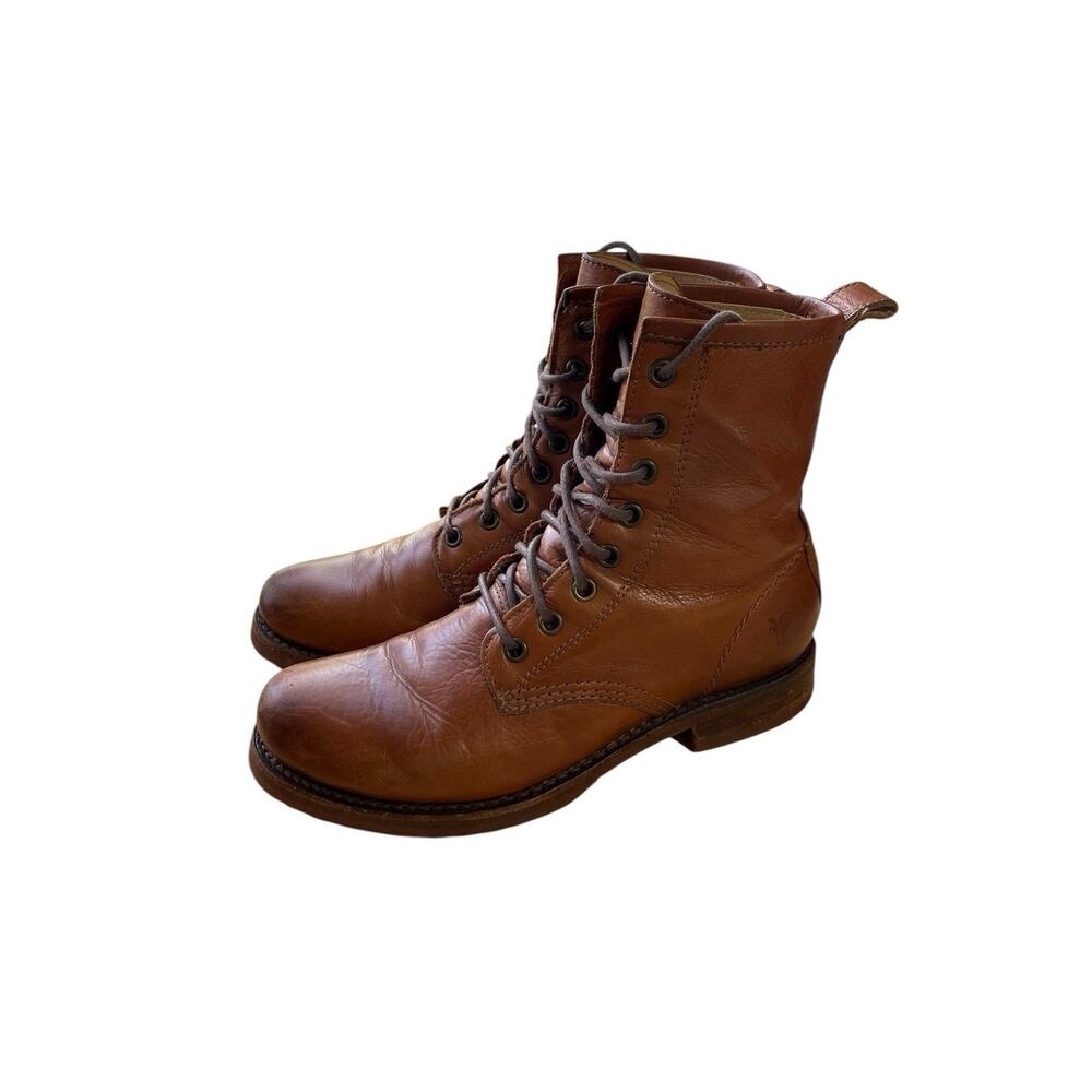 Frye Veronica Caramel Cognac Soft Leather Combat Boots Womens Size 6.5b